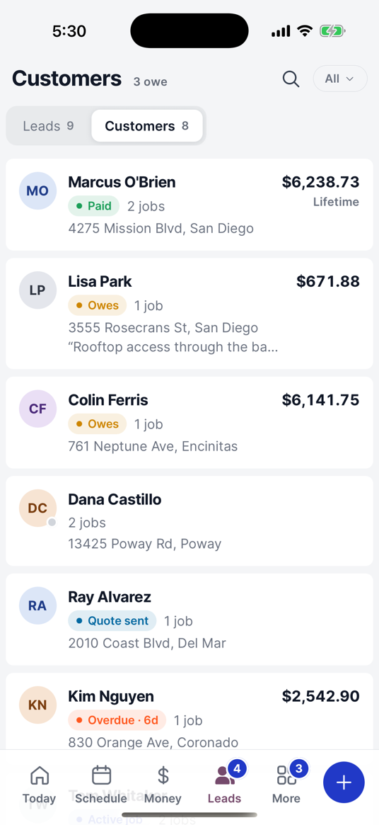 The customer list with lifetime spend and who still owes